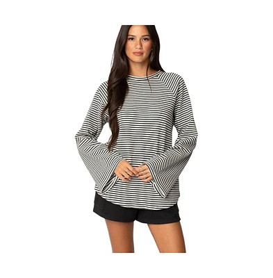 Edikted Women's Stripey Oversized Bell Sleeve Top - Gray