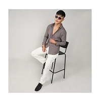 Men's Ash Grey Self-Design Striped Shirt