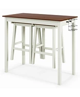 Vebreda 3-Piece Bar Table Set with 2 Wine Holders and Wooden Legs-White