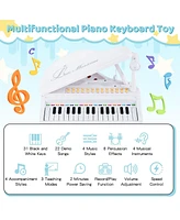 Vebreda 31 Keys Kids Piano Keyboard with Stool and Lid-White