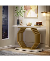 Tribesigns Gold Console Table, Faux Marble Entryway Narrow Sofa Table with Geometric Metal Base, 40 Inch Modern Accent Entrance for Living Room,