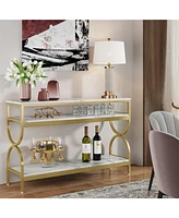 Tribesigns 3-Tier Console Table, 55 inch Sofa Table with Open Storage Shelves, Narrow Long Hallway/Entryway Table with Faux Marble Top for Home Living