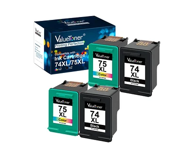 Valuetoner Remanufactured Ink Cartridge Replacement for Hp 74XL 75XL for DeskJet D4260 Photosmart C4280 C4300 C4400 OfficeJet J5788 (2 Black, 2 color)