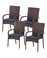 Outsunny 4 Outdoor Dining Chairs w/ Cushions, Patio Chairs, White