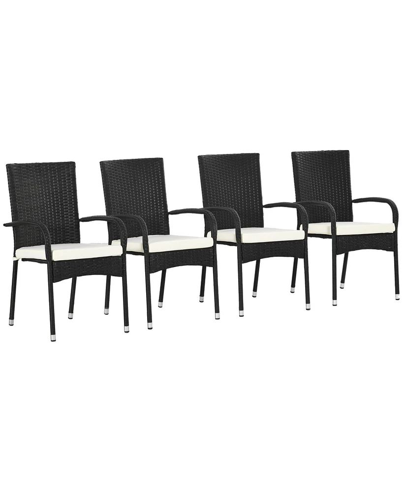 Outsunny 4 Outdoor Dining Chairs w/ Cushions, Patio Chairs, White