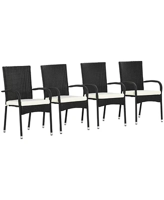 Outsunny 4 Outdoor Dining Chairs w/ Cushions, Patio Chairs, White