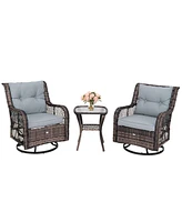 Sugift 3 Pieces Outdoor Swivel Rocker Set with Small Side Table