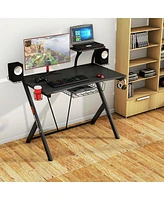 Sugift Multifunctional E-Sport Gaming Desk with Headset Hook and Cup Holder