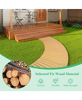 Sugift 7 Ft Wooden Garden Pathway Roll Out Curved Fir Wood Walkway with Anti-slip Surface