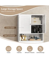 Sugift Over The Toilet Storage Cabinet with Double Doors and Adjustable Shelf
