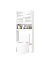 Sugift Over The Toilet Storage Cabinet with Double Doors and Adjustable Shelf