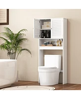 Sugift Over The Toilet Storage Cabinet with Double Doors and Adjustable Shelf