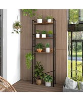 Sugift 3-Tier Over-the-Toilet Storage Rack with 3 Hooks-Rustic Brown