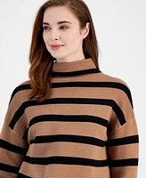 T Tahari Women's Funnel-Neck Stripe-Print Sweater