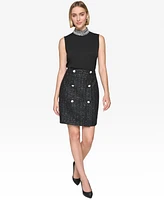 Karl Lagerfeld Paris Women's Faux-Wrap Button-Trim Tweed Skirt