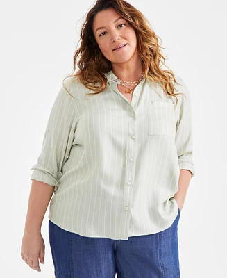 Style & Co Plus Striped Button-Front Shirt, Exclusively at Macy's