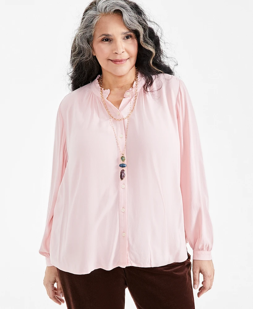 Style & Co Plus Pleated Mandarin-Collar Blouse, Exclusively at Macy's