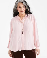 Style & Co Plus Pleated Mandarin-Collar Blouse, Exclusively at Macy's