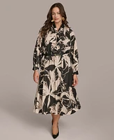 Donna Karan New York Plus Belted Long-Sleeve Dress