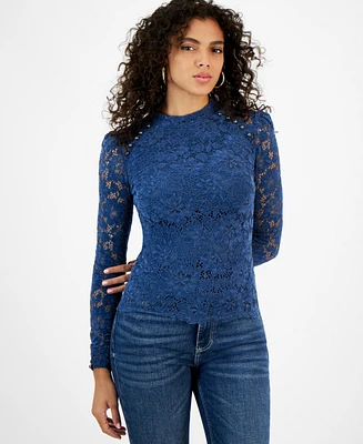 Guess Women's Josephine Lace Mock-Neck Long-Sleeve Top