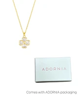 Adornia Adjustable Clear Crystal Heart Clover Necklace