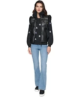 Karl Lagerfeld Paris Women's Faux-Leather Embellished Puffer Vest