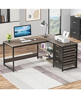 Tribesigns L Shaped Computer Desk with Storage Drawers, 59 inch Corner Desk with Shelves, Reversible L-Shaped Office Desk Writing Table Workstation fo
