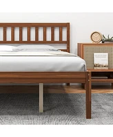 Sugift Queen Wood Bed Frame with Headboard and Slat Support-Queen