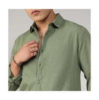 Campus Sutra Men's Pistachio Green Textured Micro Buffalo Check Shirt