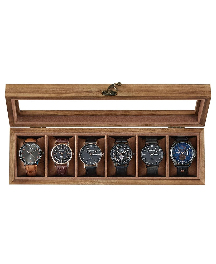 Slickblue 6-Slot Solid Wood Watch Case with Glass Lid