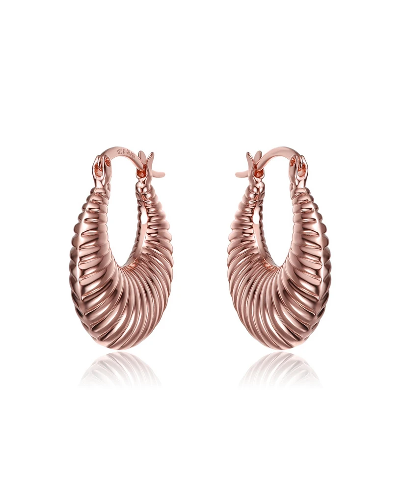 Rachel Glauber Seashell Long Hoop Earrings Set in White Gold Plated, 14k Gold Plated, or 18k Rose Gold Plated