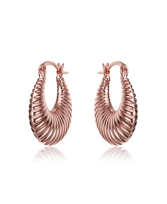 Rachel Glauber Seashell Long Hoop Earrings Set in White Gold Plated, 14k Gold Plated, or 18k Rose Gold Plated