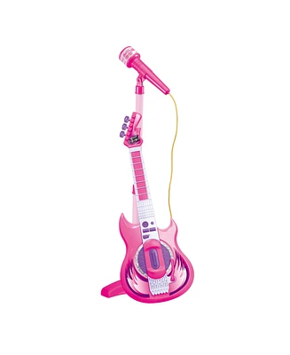 Contixo Pink Kids Guitar and Microphone Set - Adjustable Stand, Musical Toy