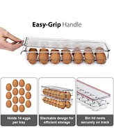 Sorbus Can & Egg Holder Set - 2 Stackable Can Dispenser Holds 12 Cans Each & Egg Holders with Lid holds 14 eggs for Fridge, Pantry
