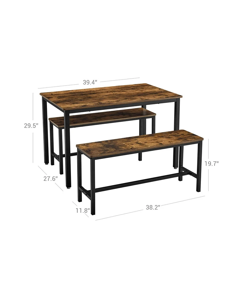 Slickblue Industrial Rustic Brown Dining Table with 2 Benches