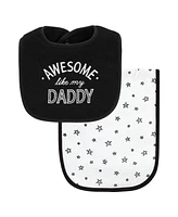 Hudson Baby Baby Boys Unisex Baby Cotton Terry Bib and Burp Cloth Set, Mom Dad Moon And Back