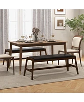 Sugift 50 Inch Long Solid Wood Dining Bench Upholstered Table Bench with Faux Leather Padded Seat