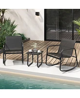 Vebreda 2 Rocking Bistro Chairs and Glass-Top Table for Porch Yard Balcony-Black