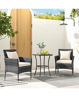 Vebreda 3 Pieces Patio Furniture Set with Cushioned Patio Chairs and Tempered Glass Coffee Table-White