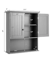 Sugift Wall Mount Bathroom Cabinet Storage Organizer with Doors and Shelves-Gray