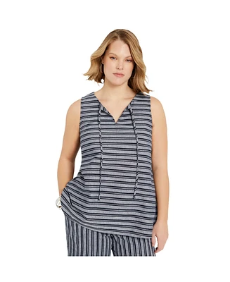 June + Vie Women's High-Low Linen-Blend Tank Top