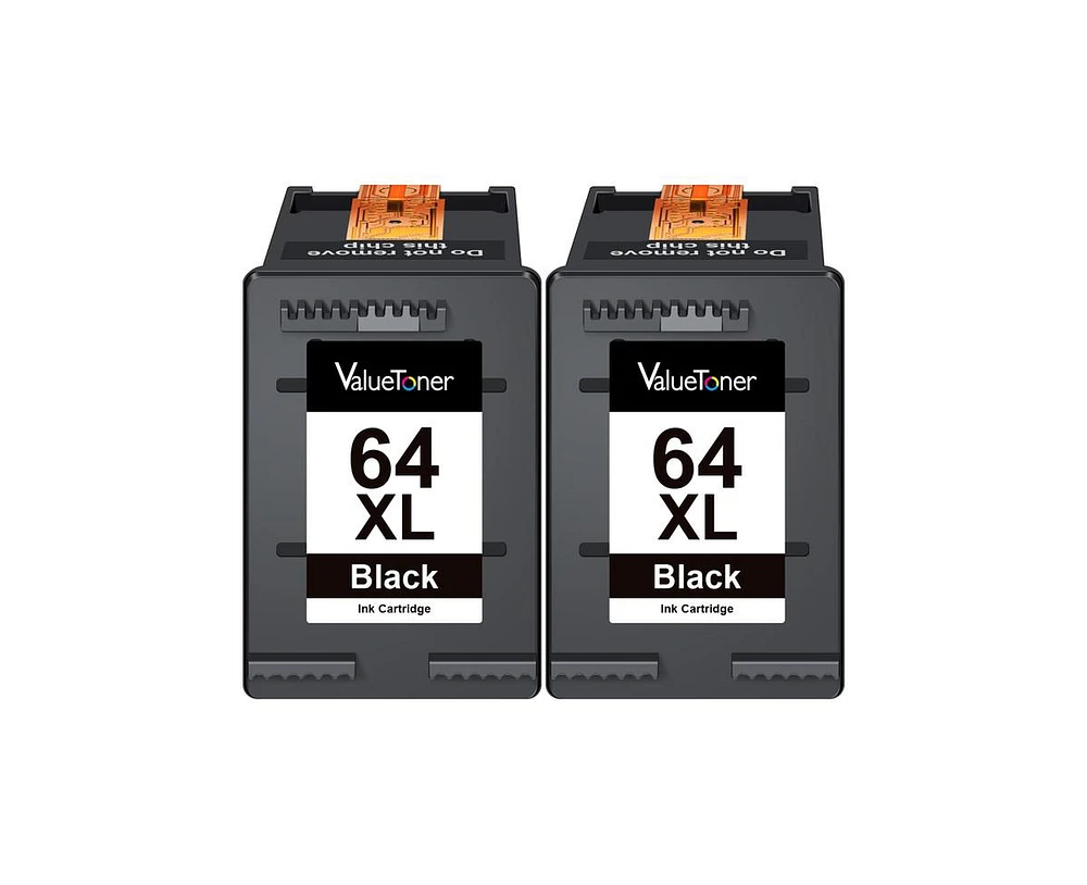 Valuetoner Remanufactured Ink Cartridge Replacement for Hp 64 Xl 64XL for Envy Photo 7858 7855 6255 6252 6232 7158 7155 7800 Tango Series(2 Black)