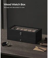 Slickblue 12-Slot Watch Box with Large Glass Lid for Stylish Timepiece Storage