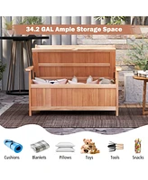 Sugift 48 Inch Patio Wood Storage Bench with Slatted Backrest