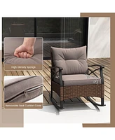 Sugift 3 Pieces Outdoor Rattan Rocking Chairs Set with 2-Tier Side Table