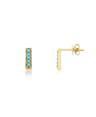 The Lovery Turquoise Bead Bar Stud Earrings 14K Gold