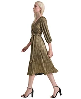 Dkny Women's Faux-Wrap Metallic Balloon-Sleeve Dress