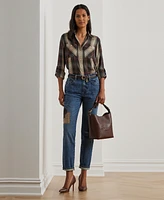 Lauren Ralph Women's Relaxed Fit Plaid Roll-Tab-Sleeve Shirt