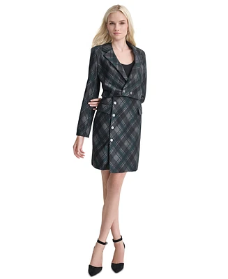 Dkny Petite Plaid-Print Notch-Collar Blazer Dress