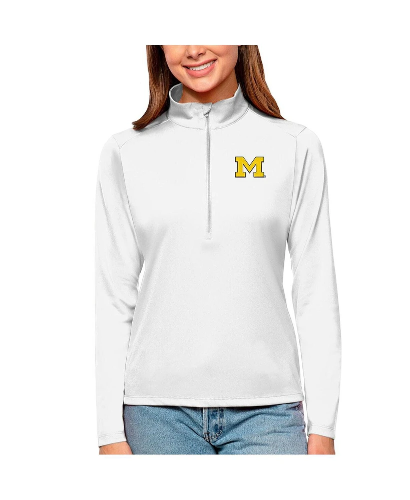 Antigua Women's White Michigan Wolverines Tribute Quarter-Zip Pullover Top